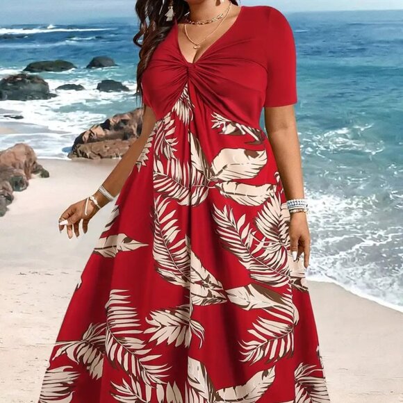 Women's Plus Size Elegant Long Maxi Beach Holiday Vacation Summer Dress 20W - Picture 2 of 7